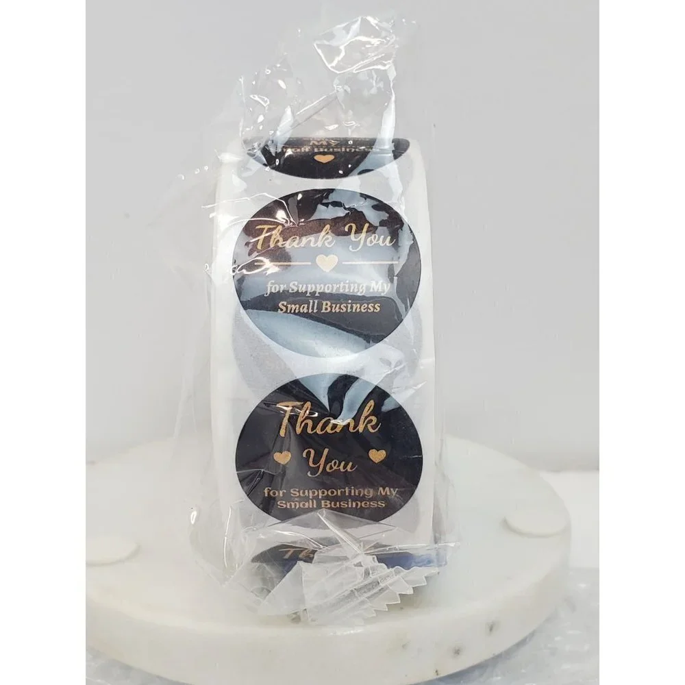 1000 Thank You Black Sticker Labels 9 Designs Roll Round 1 inch 500x2